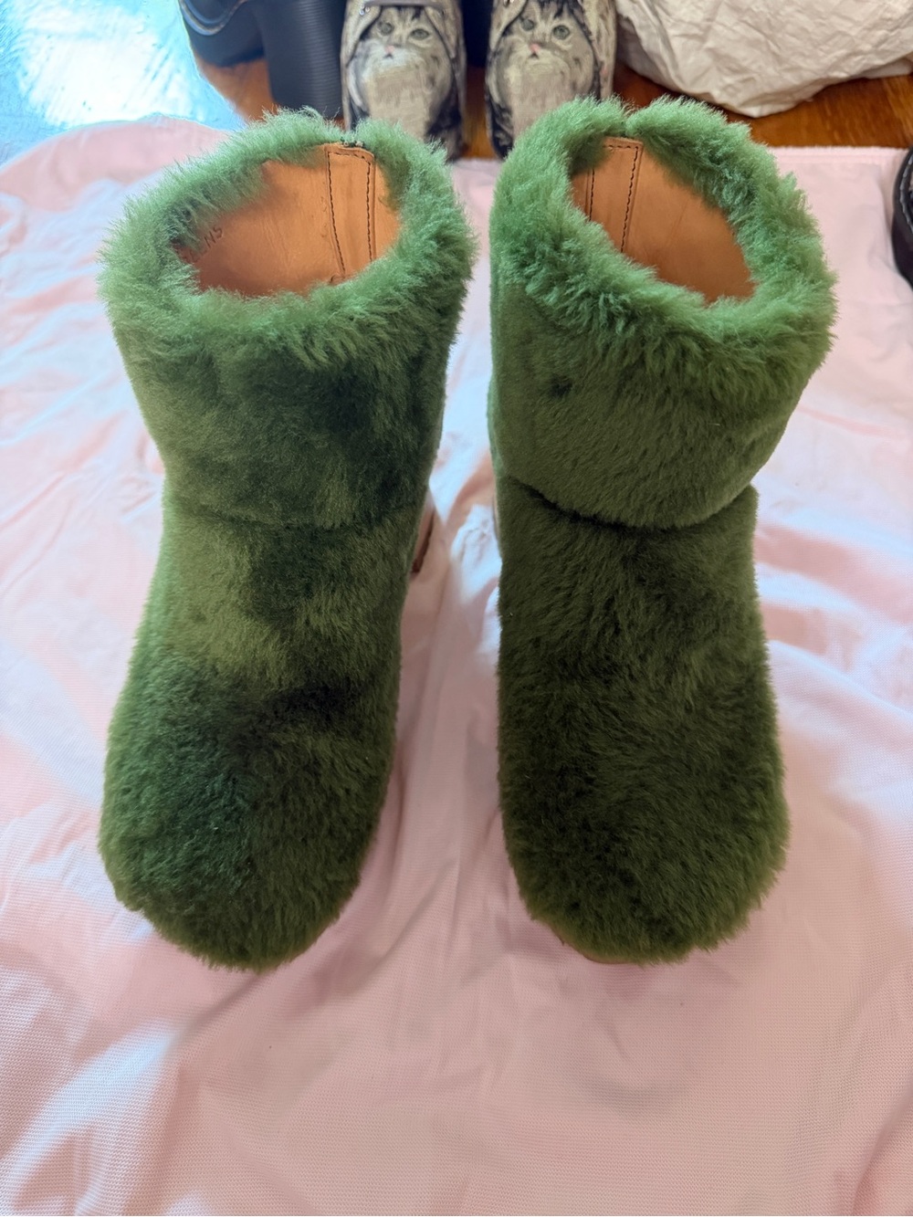Swedish hasbeens Faux Fur Ankle Boots - Forest Green